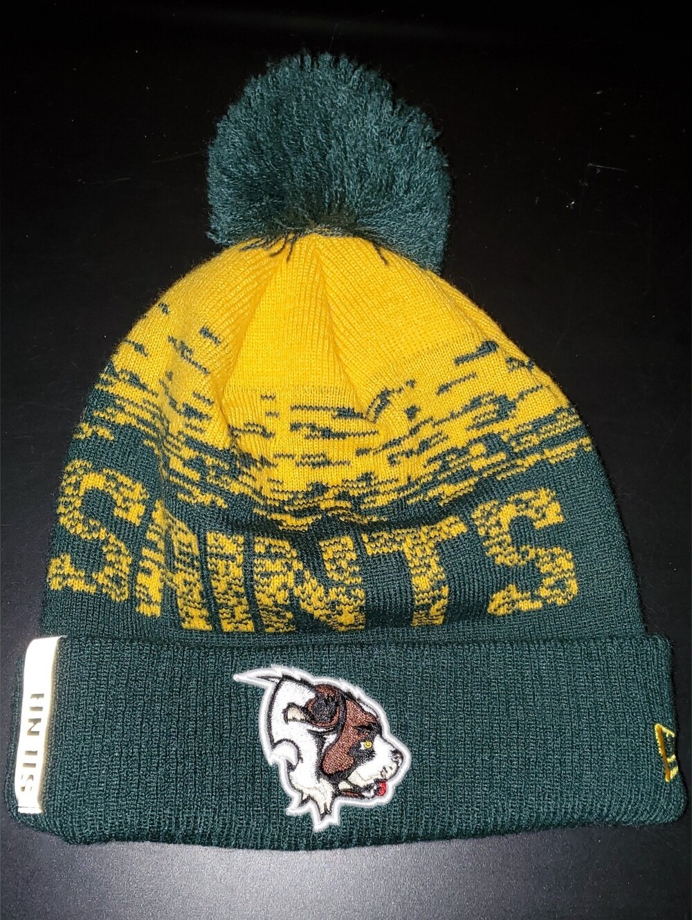 Siena Green & Yellow Saints Pom-pom Lined Knit Hat